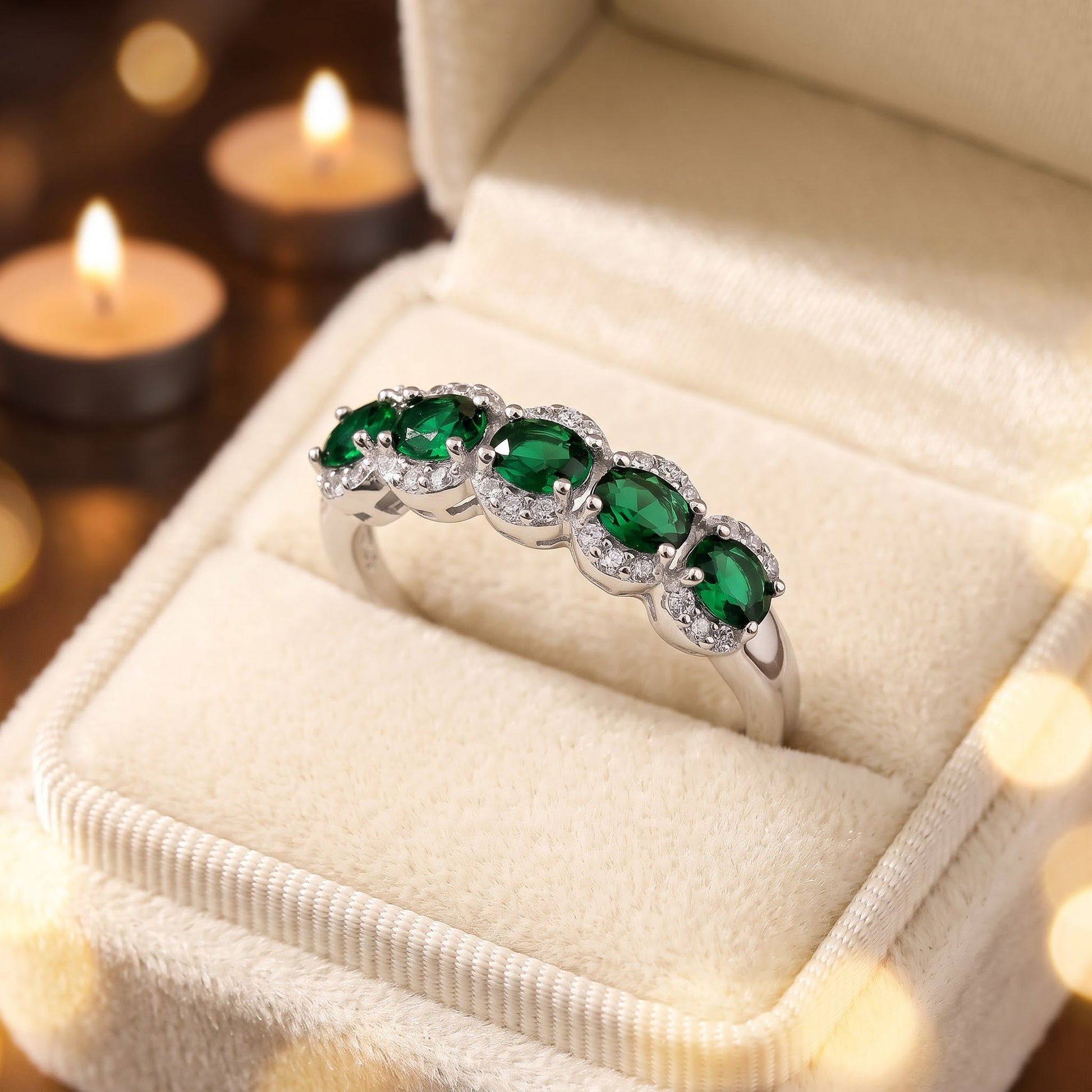 Sterling Silver Elegant Quintuple Oval Green CZ Ring for Women, Oval Cubic Zirconia, Promise Ring Gift view 3