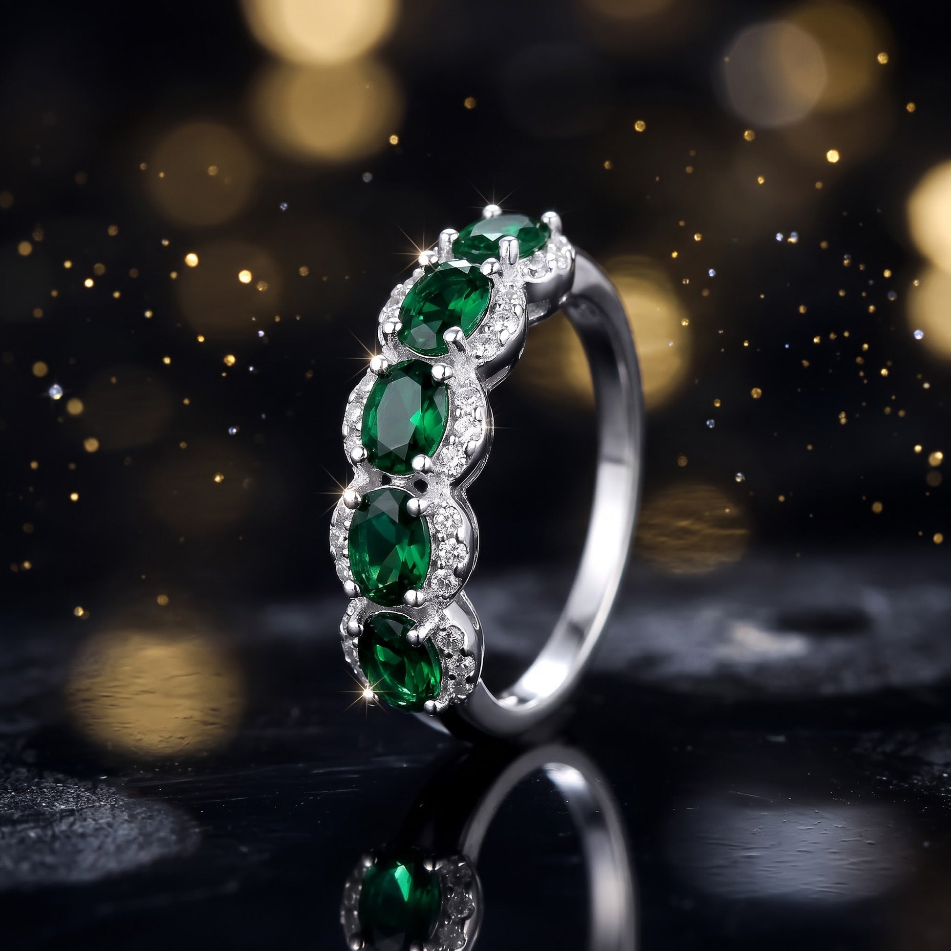 Sterling Silver Elegant Quintuple Oval Green CZ Ring for Women, Oval Cubic Zirconia, Promise Ring Gift view 4