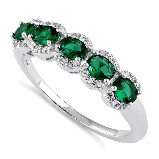 Sterling Silver Elegant Quintuple Oval Green CZ Ring for Women, Oval Cubic Zirconia, Promise Ring Gift
