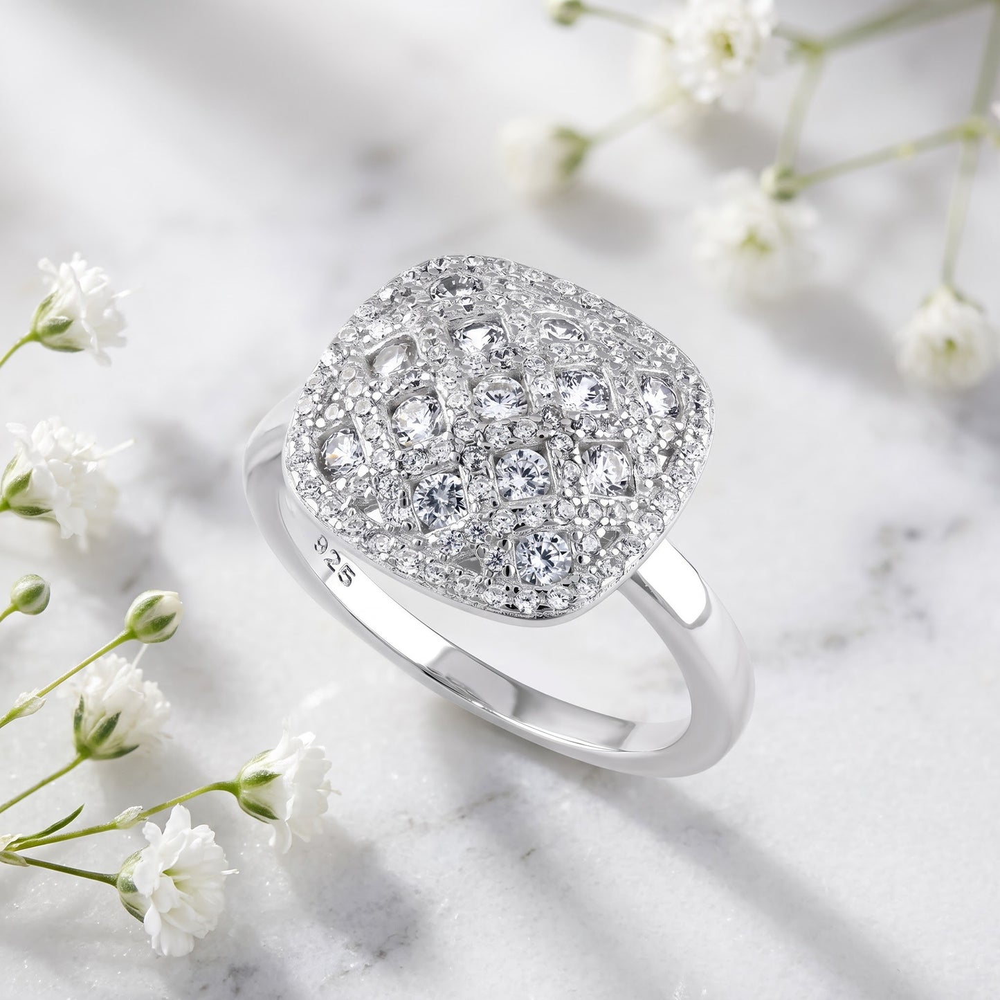 Sterling Silver 14.0mm Cushion CZ Cluster Ring for Women, Cushion Cubic Zirconia, Promise Ring Gift view 1