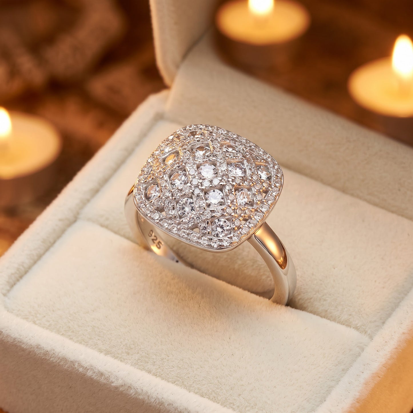 Sterling Silver 14.0mm Cushion CZ Cluster Ring for Women, Cushion Cubic Zirconia, Promise Ring Gift view 3