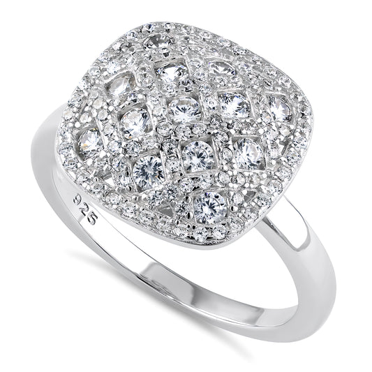 Sterling Silver 14.0mm Cushion CZ Cluster Ring for Women, Cushion Cubic Zirconia, Promise Ring Gift