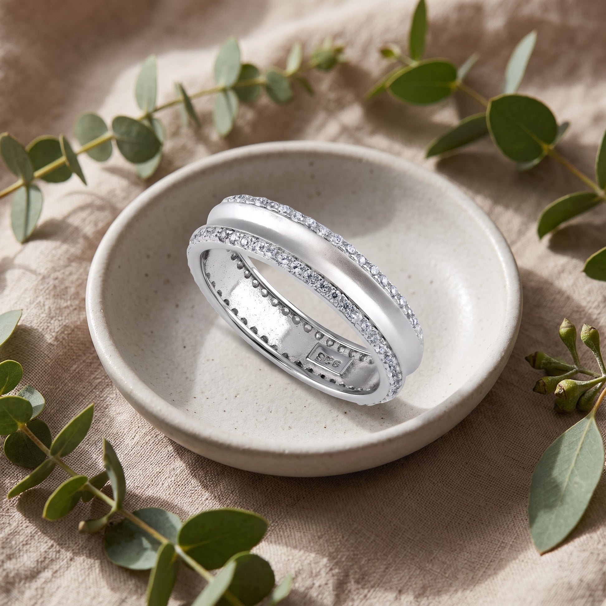 Sterling Silver Matte Line CZ Wedding Band Ring for Women, Cubic Zirconia, Promise Ring Gift view 2