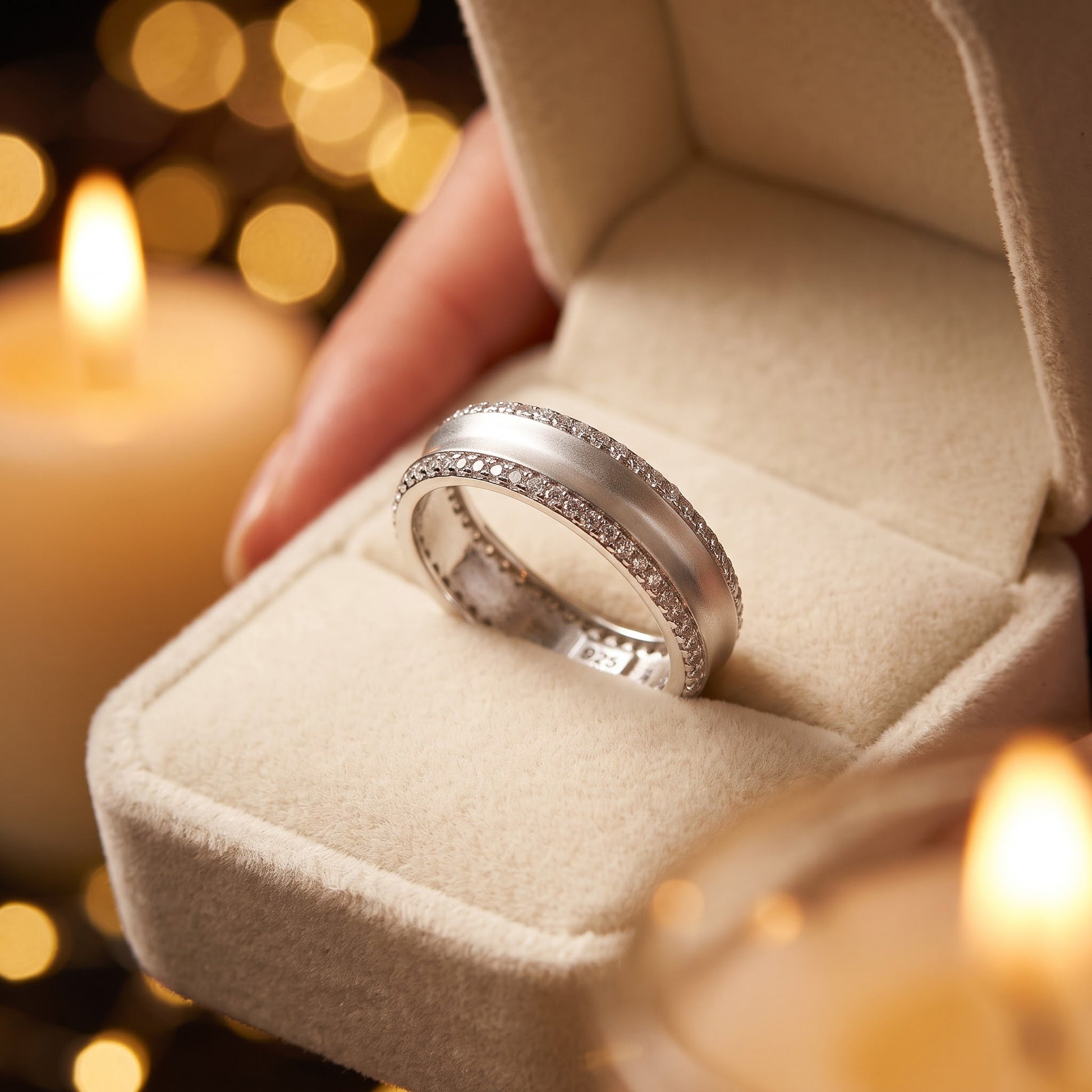 Sterling Silver Matte Line CZ Wedding Band Ring for Women, Cubic Zirconia, Promise Ring Gift view 3