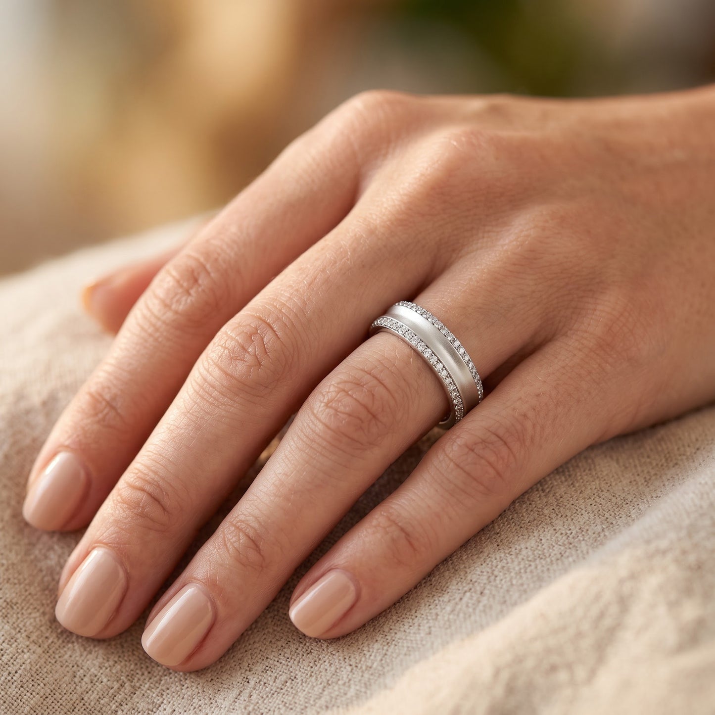 Sterling Silver Matte Line CZ Wedding Band Ring for Women, Cubic Zirconia, Promise Ring Gift view 5