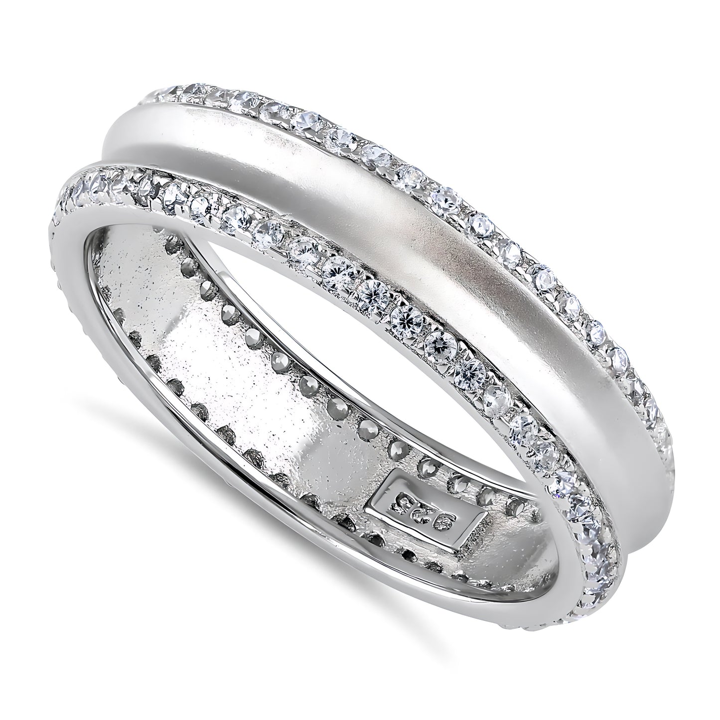 Sterling Silver Matte Line CZ Wedding Band Ring for Women, Cubic Zirconia, Promise Ring Gift