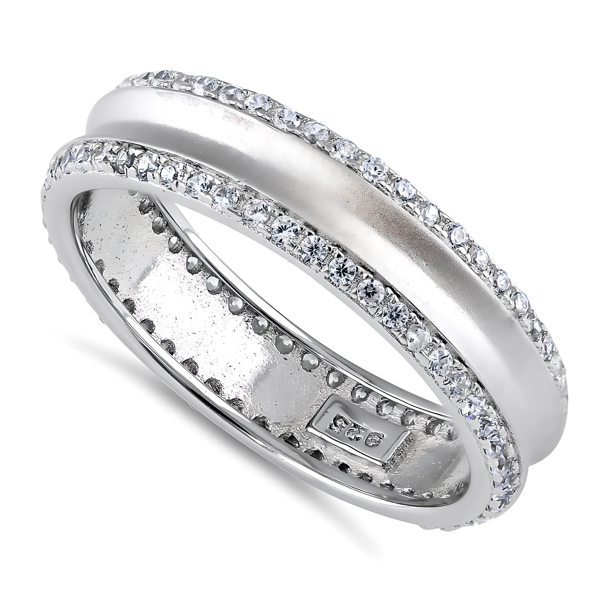 Sterling Silver Matte Line CZ Wedding Band Ring for Women, Cubic Zirconia, Promise Ring Gift