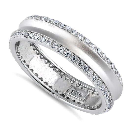 Sterling Silver Matte Line CZ Wedding Band Ring for Women, Cubic Zirconia, Promise Ring Gift