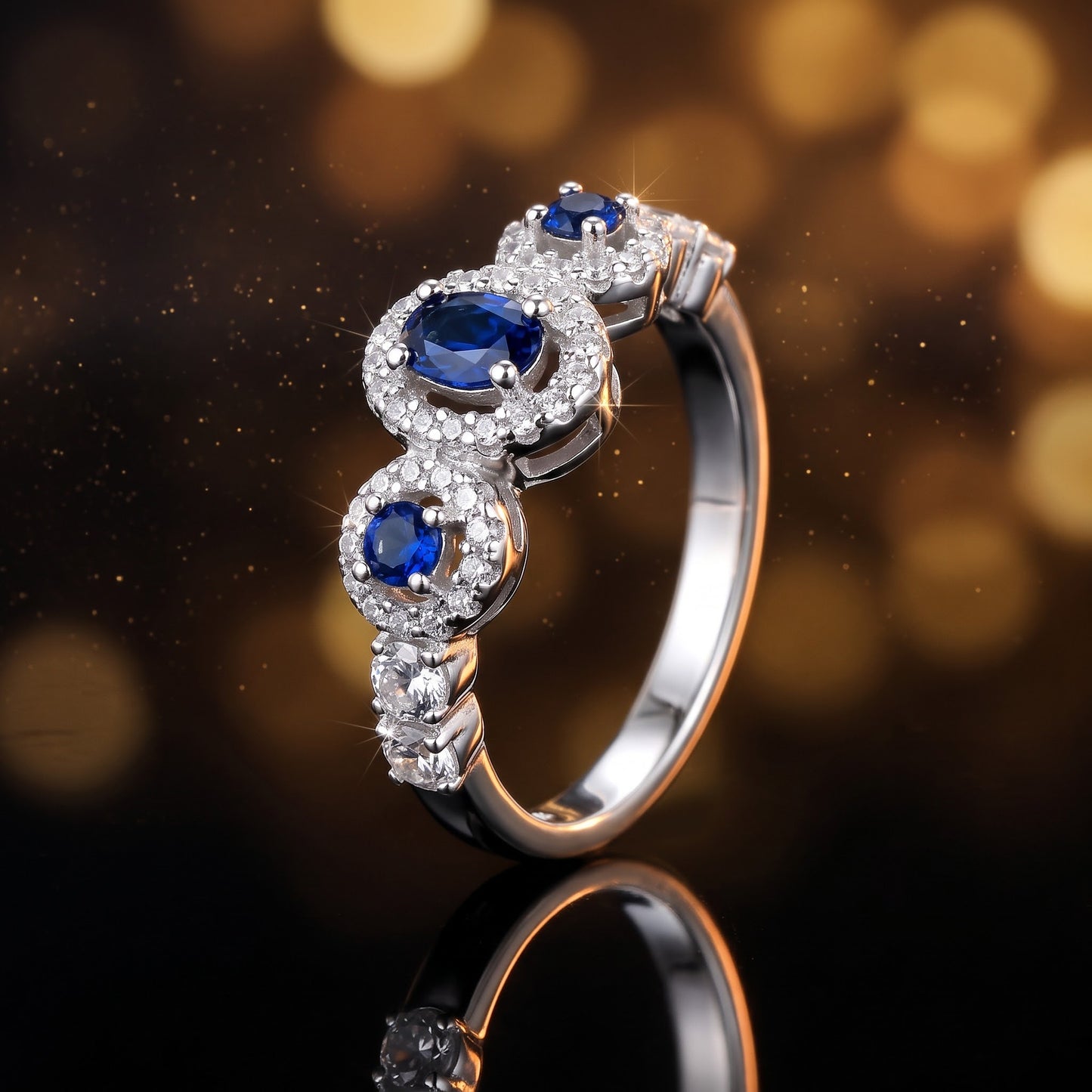 Sterling Silver Blue Sapphire Triple Halo CZ Ring for Women, Cubic Zirconia, Promise Ring Gift view 4