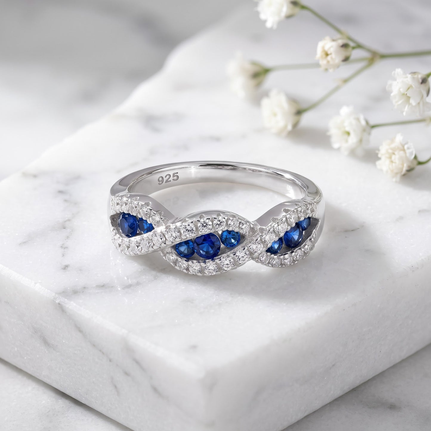Sterling Silver Elegant Blue Wave CZ Ring for Women, Cubic Zirconia, Promise Ring Gift view 1