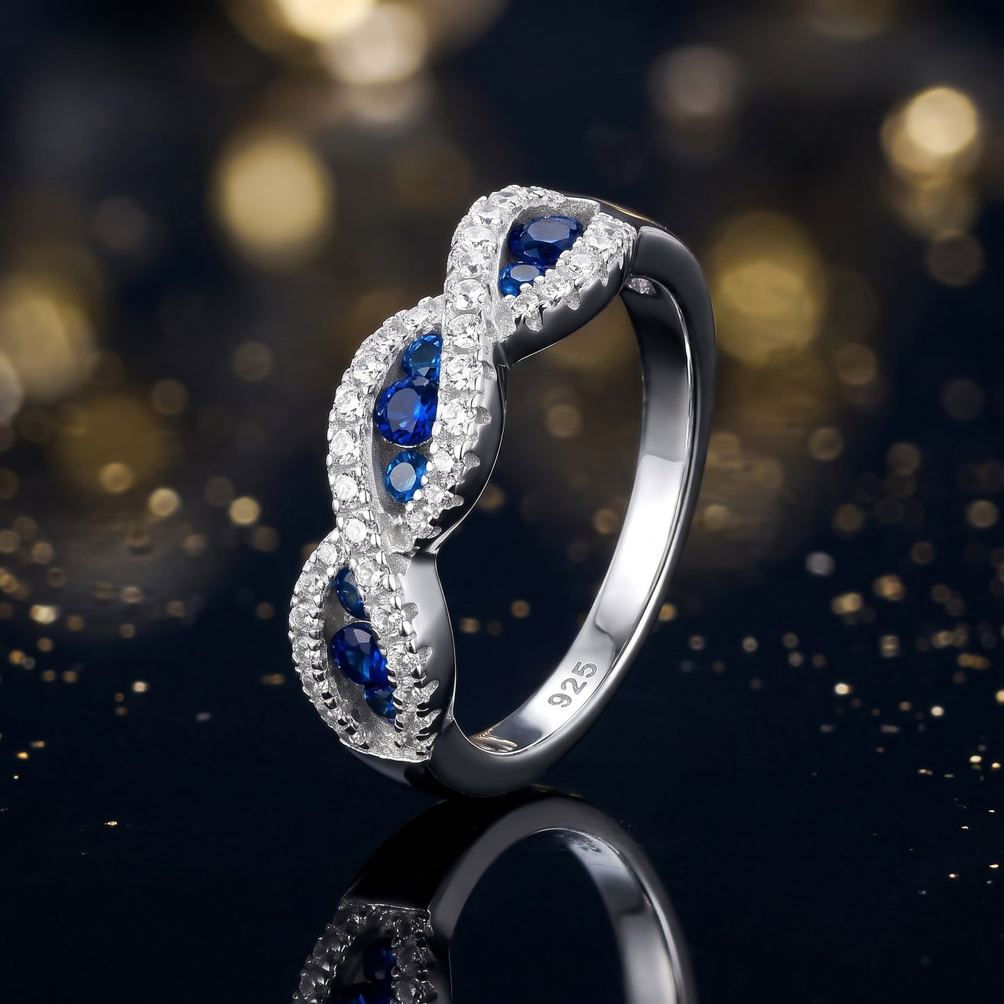 Sterling Silver Elegant Blue Wave CZ Ring for Women, Cubic Zirconia, Promise Ring Gift view 4