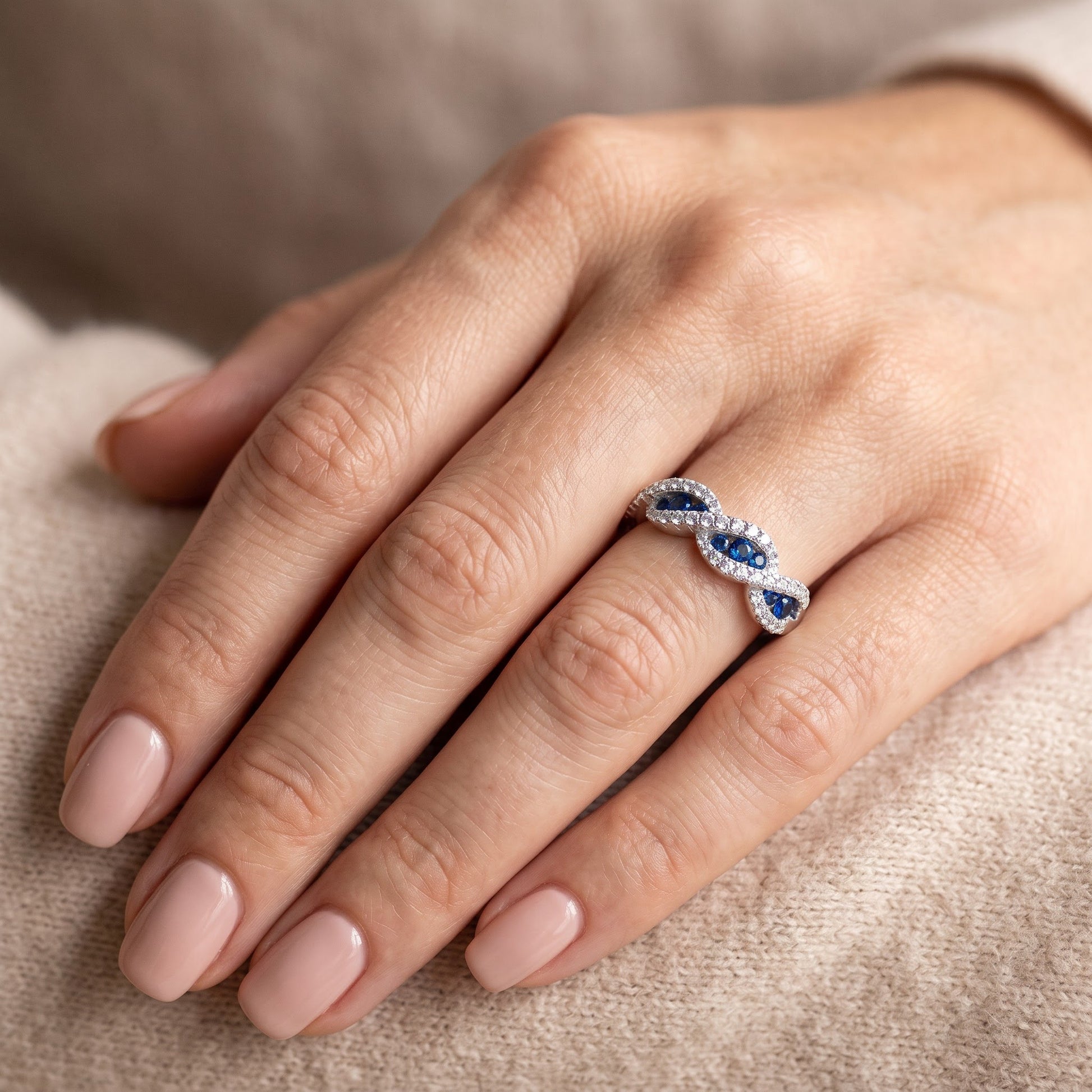 Sterling Silver Elegant Blue Wave CZ Ring for Women, Cubic Zirconia, Promise Ring Gift view 5