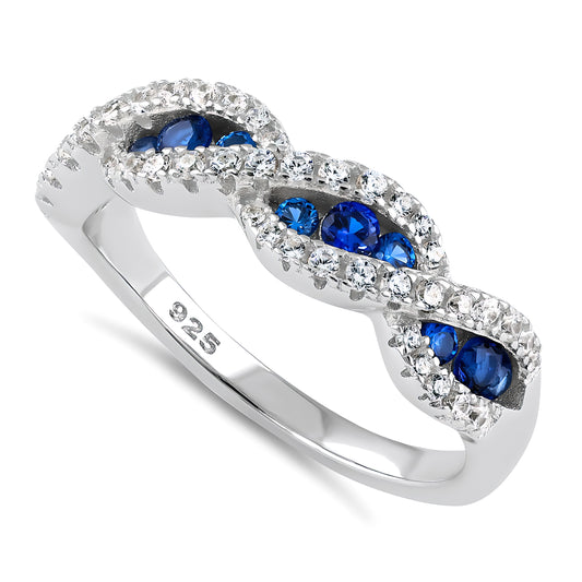 Sterling Silver Elegant Blue Wave CZ Ring for Women, Cubic Zirconia, Promise Ring Gift