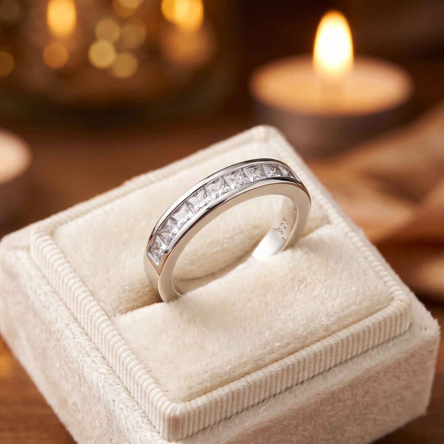Sterling Silver Half Eternity Princess Cut CZ Band Ring for Women, Princess Cubic Zirconia, Promise Ring Gift view 3