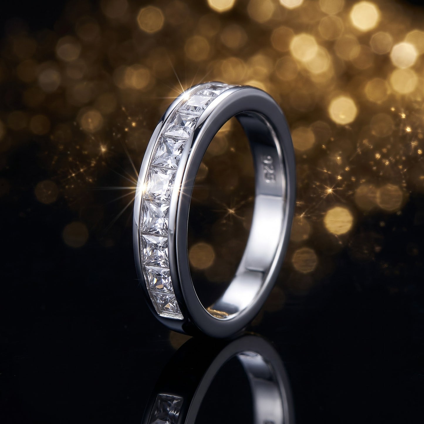 Sterling Silver Half Eternity Princess Cut CZ Band Ring for Women, Princess Cubic Zirconia, Promise Ring Gift view 4
