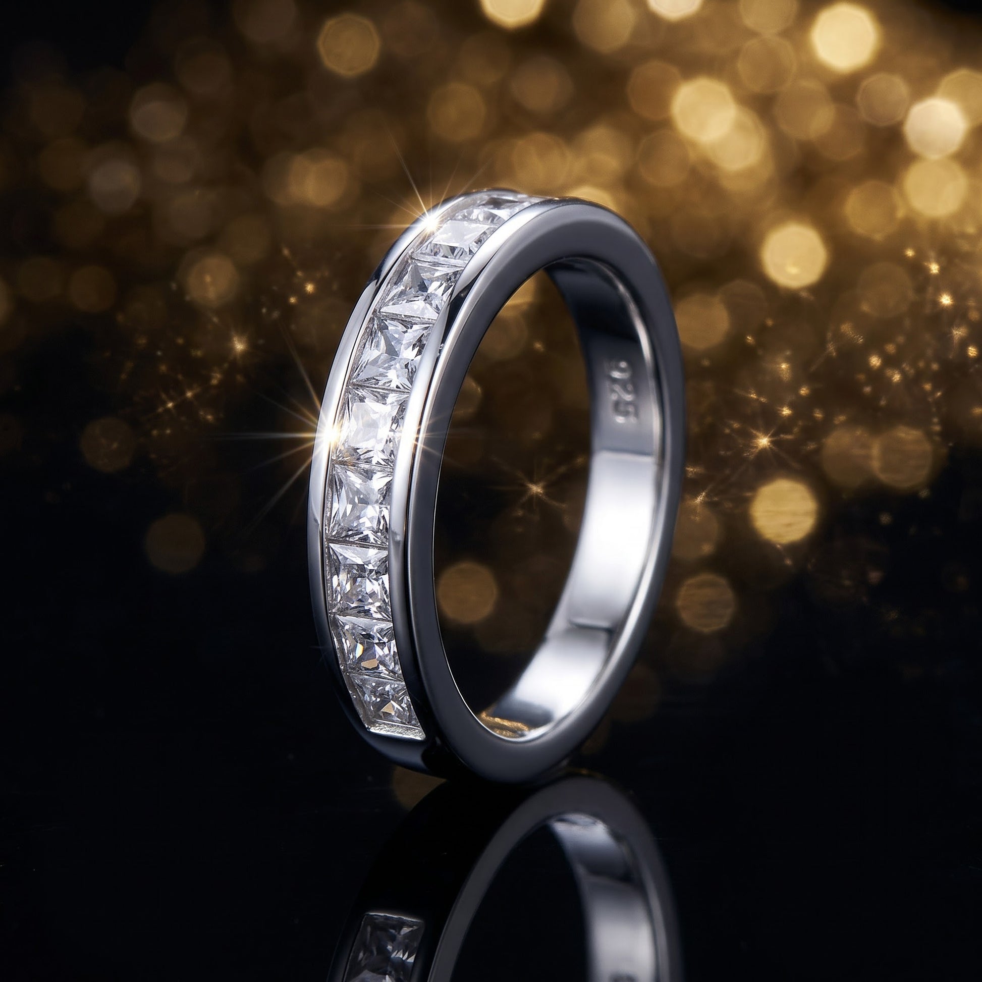 Sterling Silver Half Eternity Princess Cut CZ Band Ring for Women, Princess Cubic Zirconia, Promise Ring Gift view 4
