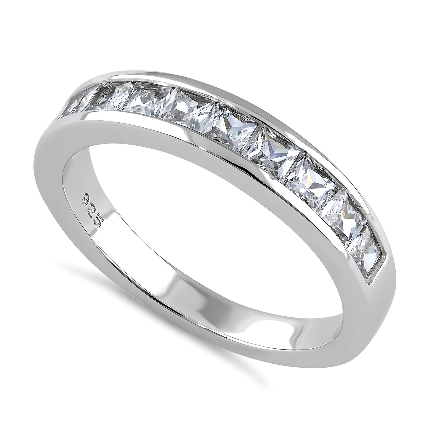 Sterling Silver Half Eternity Princess Cut CZ Band Ring for Women, Princess Cubic Zirconia, Promise Ring Gift