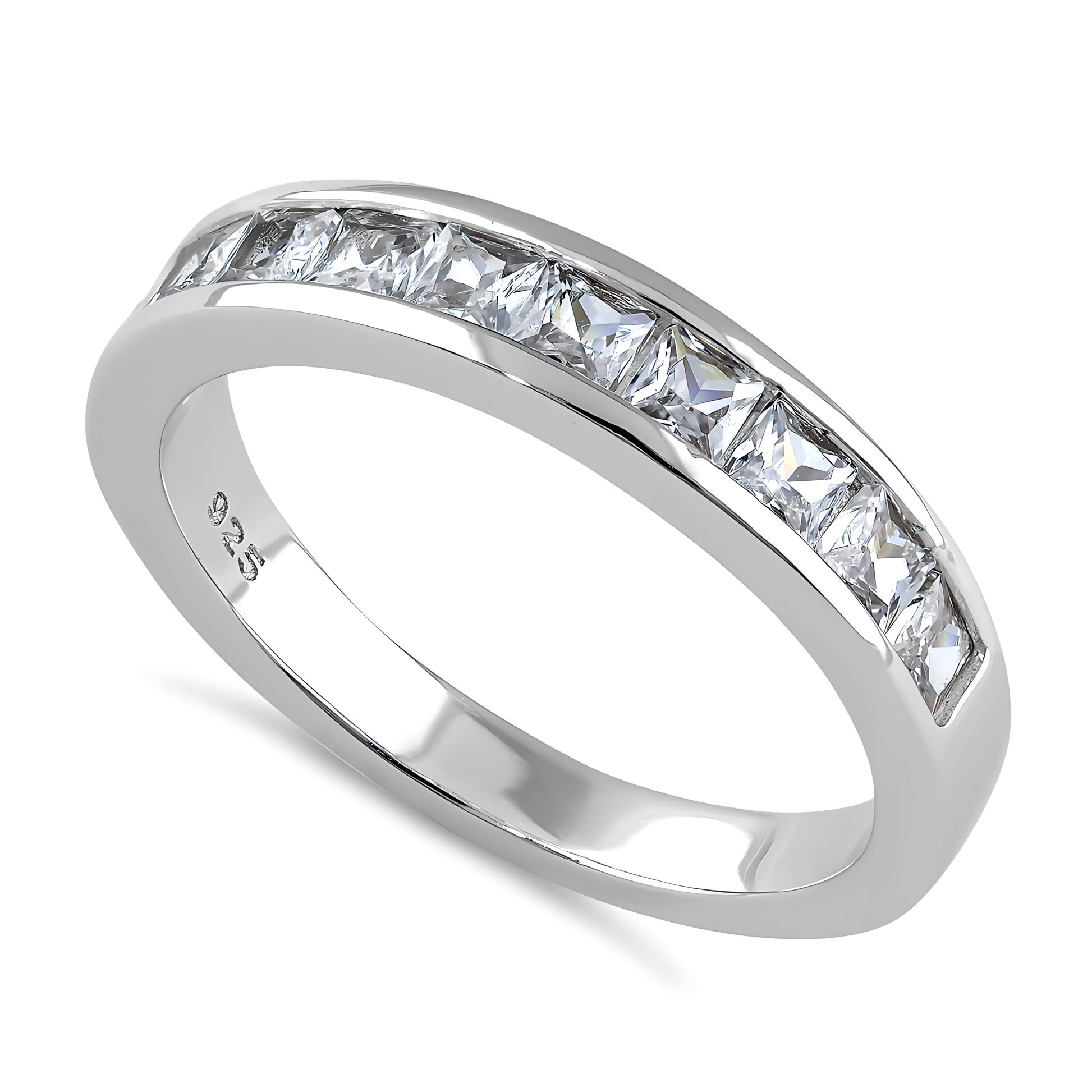 Sterling Silver Half Eternity Princess Cut CZ Band Ring for Women, Princess Cubic Zirconia, Promise Ring Gift