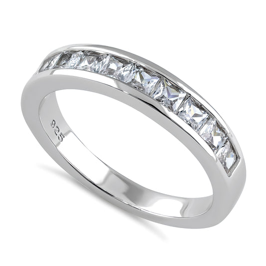 Sterling Silver Half Eternity Princess Cut CZ Band Ring for Women, Princess Cubic Zirconia, Promise Ring Gift