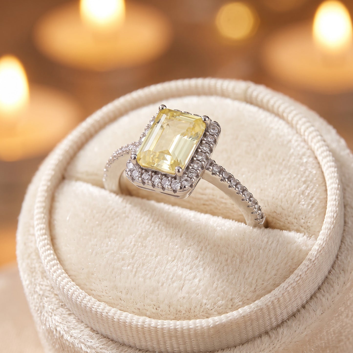 Sterling Silver Emerald Halo Yellow & Clear CZ Ring for Women, Emerald Cubic Zirconia, Promise Ring Gift view 3