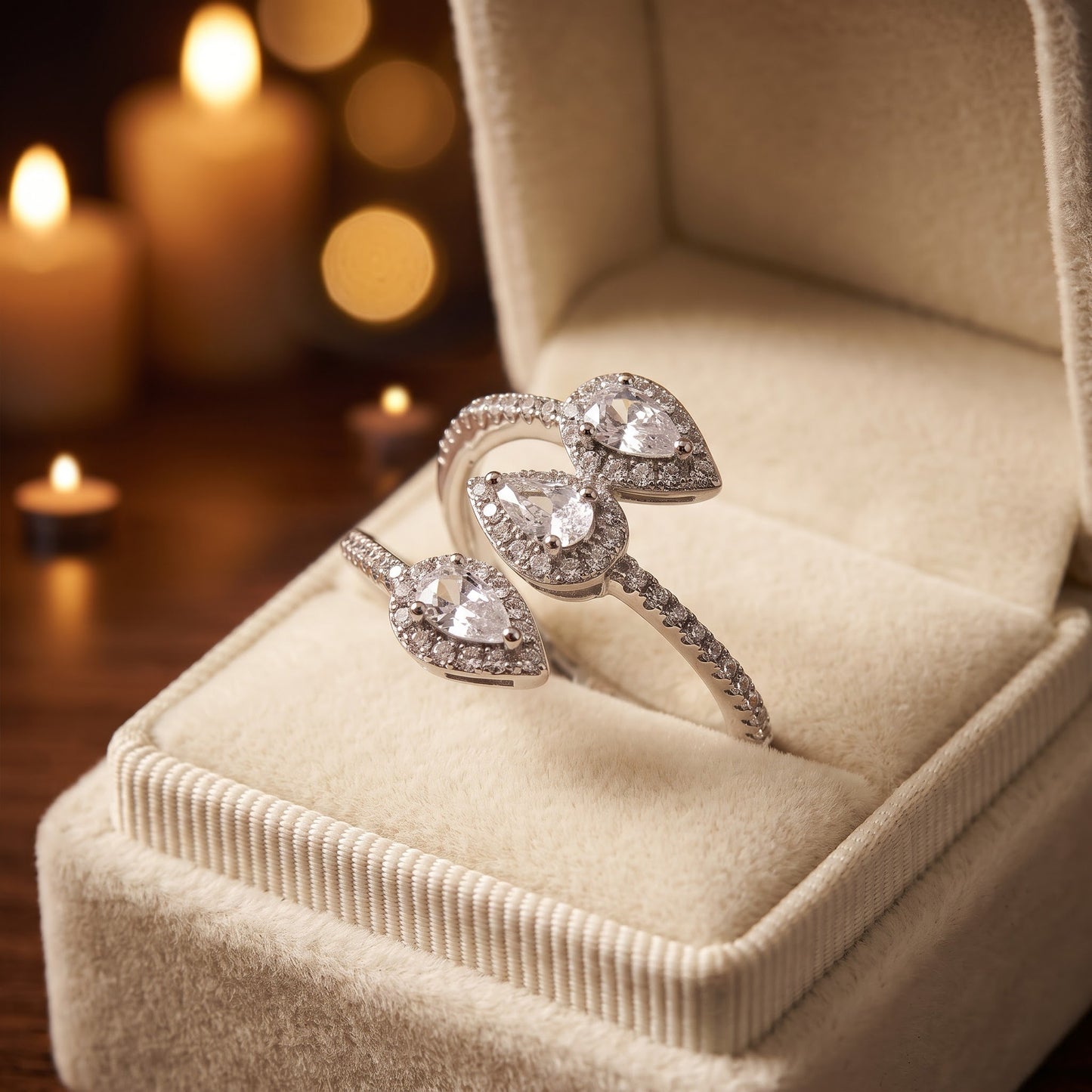 Sterling Silver Triple Pear Halo Wrap CZ Ring for Women, Pear Cubic Zirconia, Promise Ring Gift view 3
