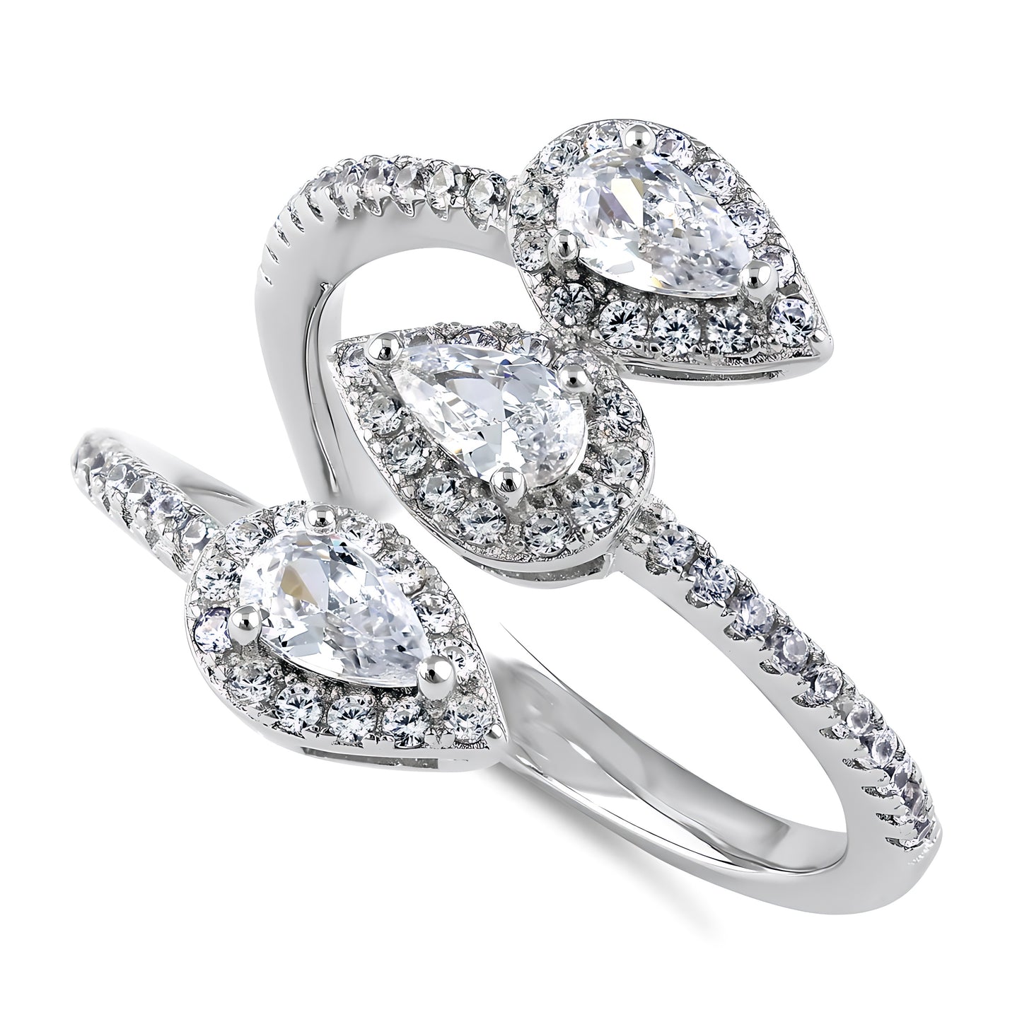 Sterling Silver Triple Pear Halo Wrap CZ Ring for Women, Pear Cubic Zirconia, Promise Ring Gift