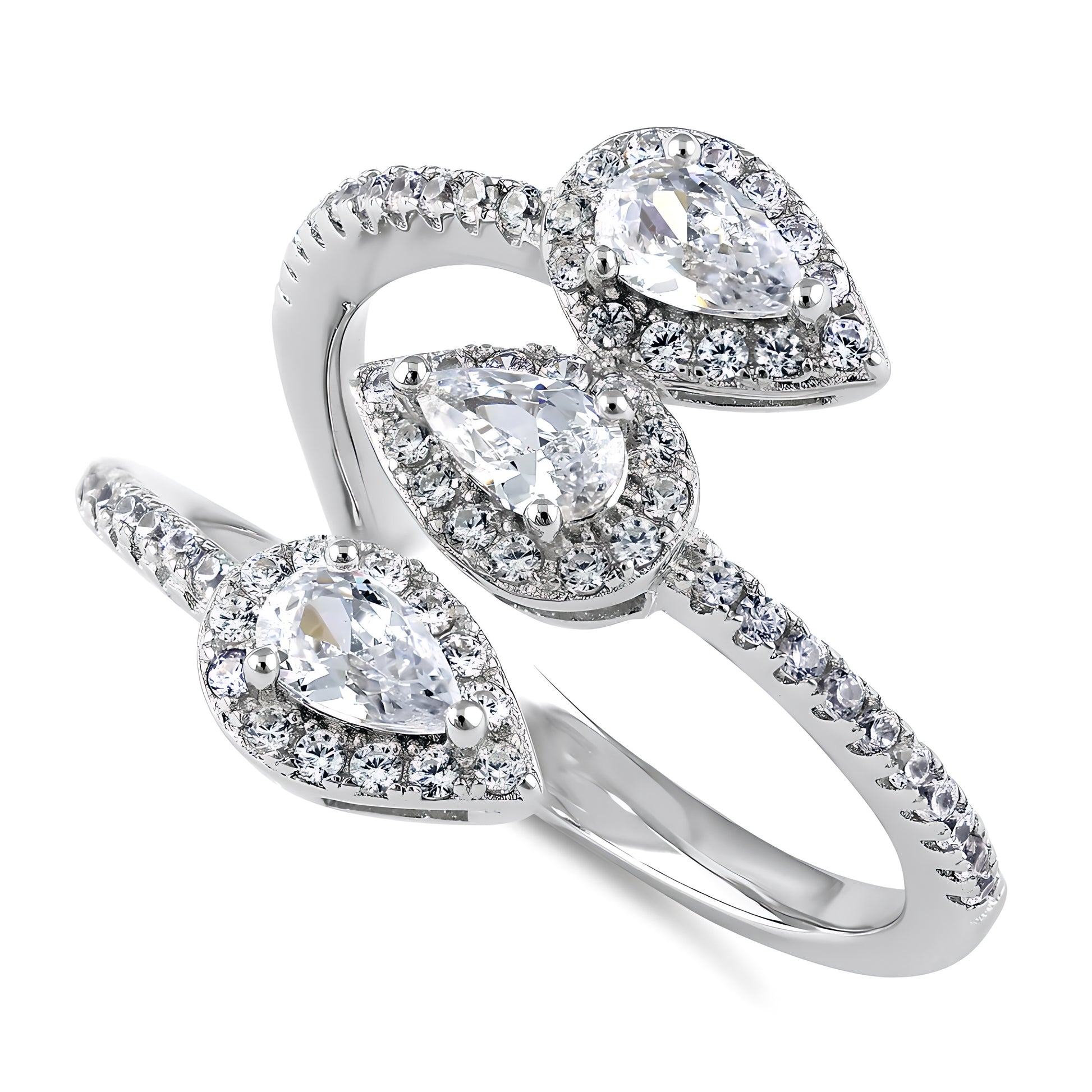 Sterling Silver Triple Pear Halo Wrap CZ Ring for Women, Pear Cubic Zirconia, Promise Ring Gift