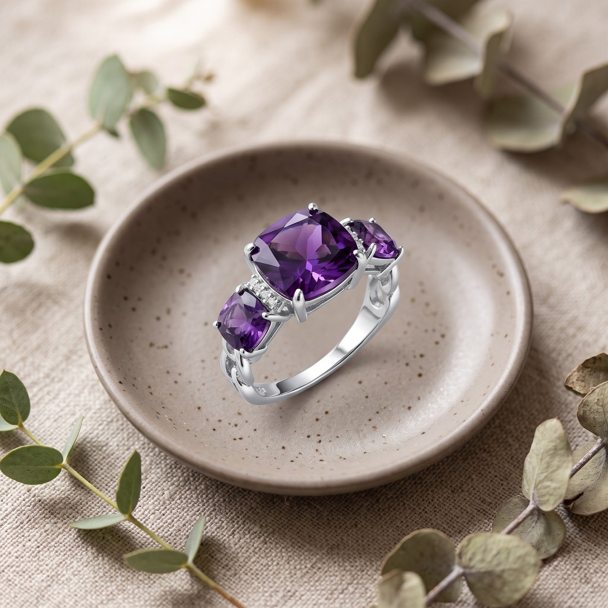 Sterling Silver Rose Gold Plated Cushion Amethyst CZ Ring for Women, Cushion Cubic Zirconia, Promise Ring Gift view 2
