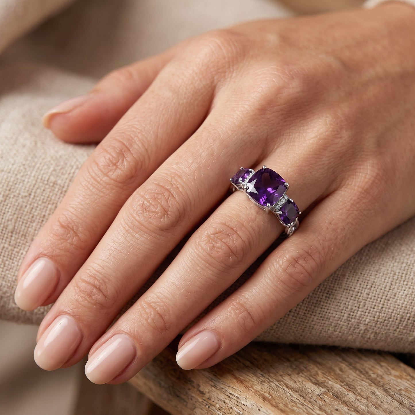 Sterling Silver Rose Gold Plated Cushion Amethyst CZ Ring for Women, Cushion Cubic Zirconia, Promise Ring Gift view 5