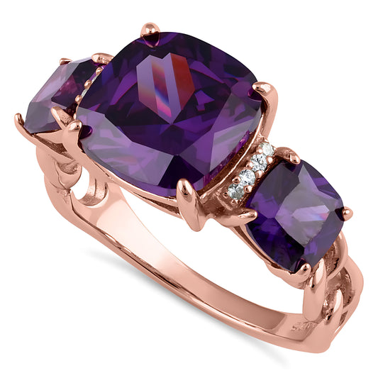 Sterling Silver Rose Gold Plated Cushion Amethyst CZ Ring for Women, Cushion Cubic Zirconia, Promise Ring Gift