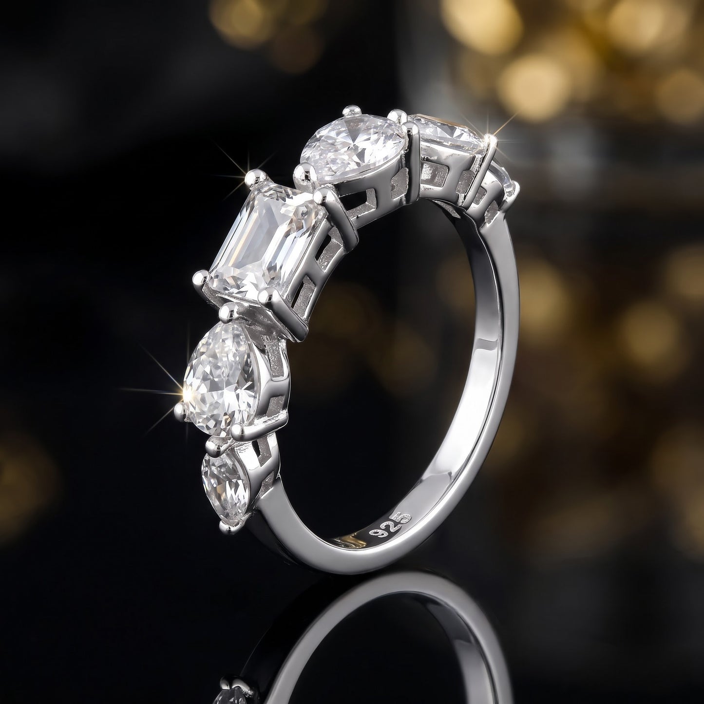Sterling Silver Marquise Pear & Emerald Cut CZ Ring for Women, Marquise Cubic Zirconia, Promise Ring Gift view 4