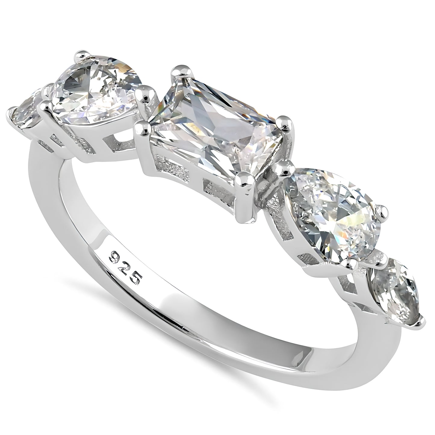 Sterling Silver Marquise Pear & Emerald Cut CZ Ring for Women, Marquise Cubic Zirconia, Promise Ring Gift