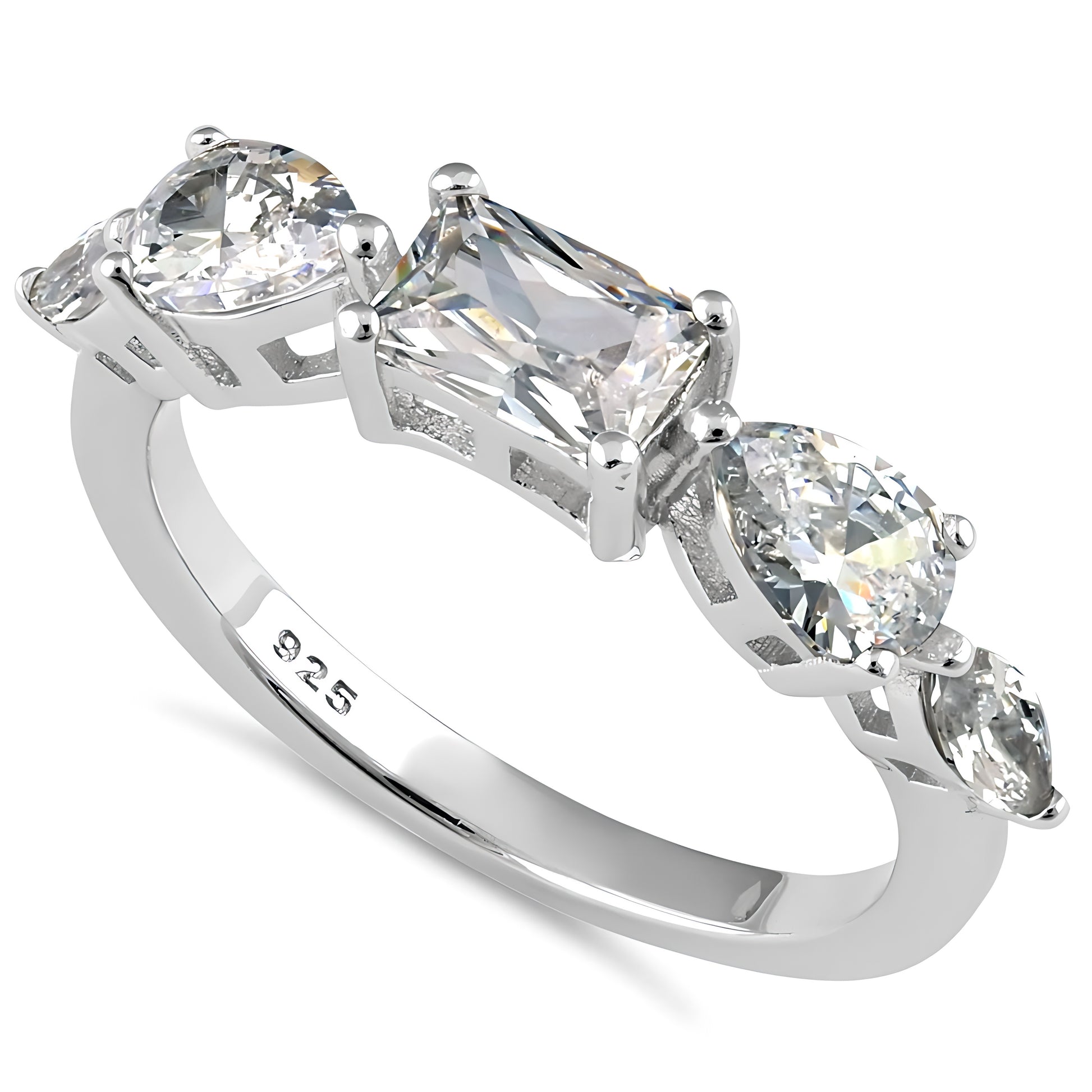 Sterling Silver Marquise Pear & Emerald Cut CZ Ring for Women, Marquise Cubic Zirconia, Promise Ring Gift