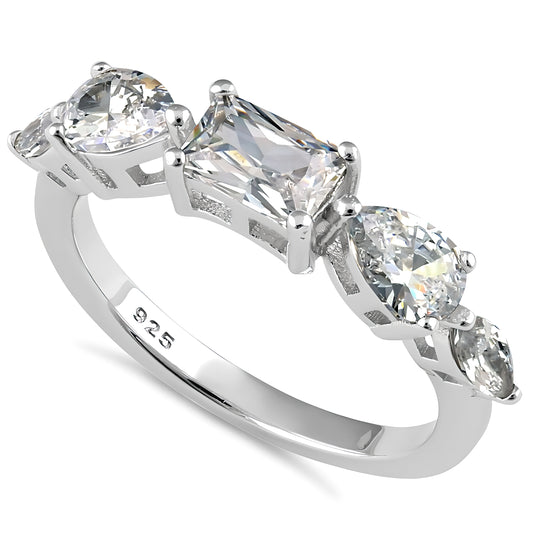 Sterling Silver Marquise Pear & Emerald Cut CZ Ring for Women, Marquise Cubic Zirconia, Promise Ring Gift