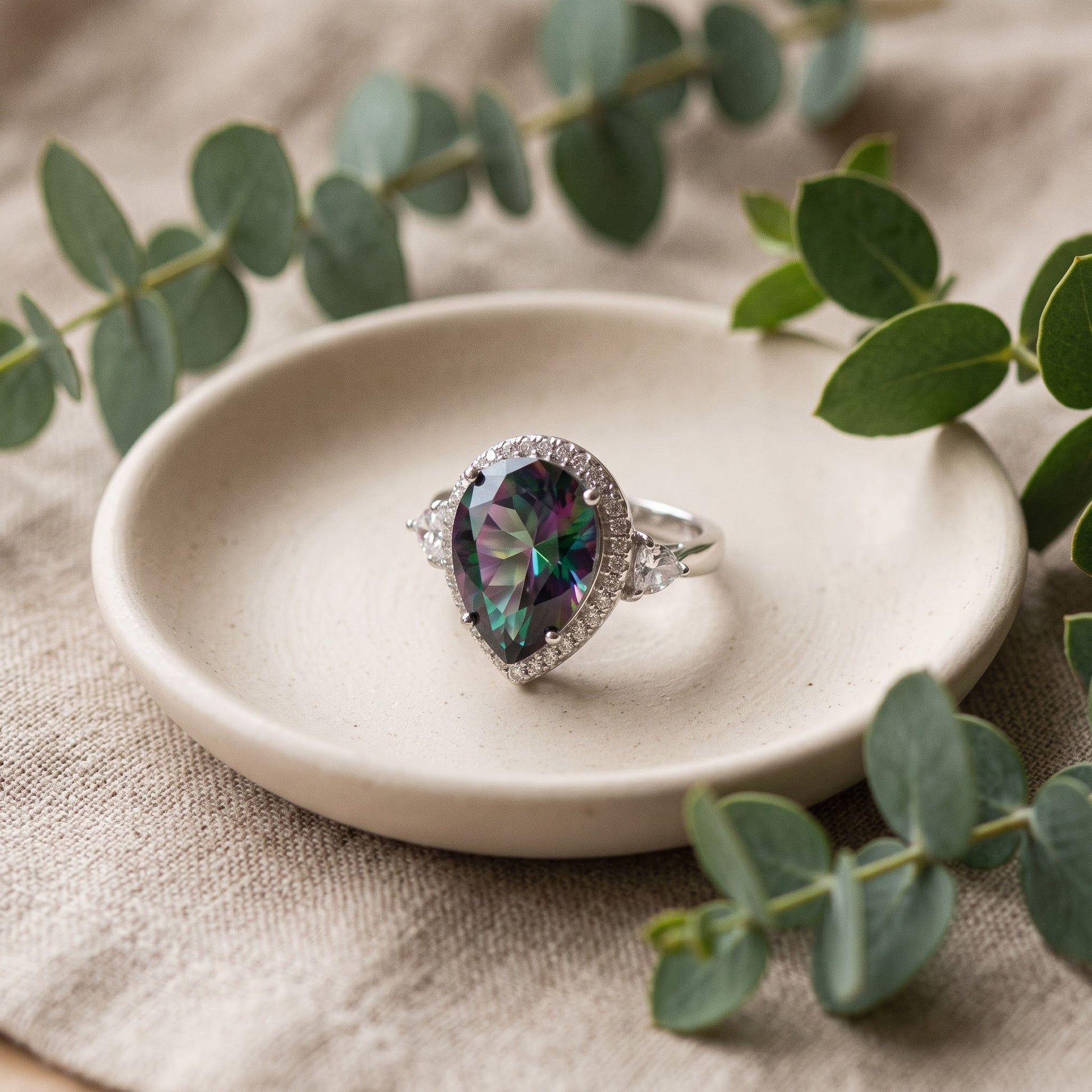 Sterling Silver Pear Halo Mystic CZ Ring for Women, Pear Cubic Zirconia, Promise Ring Gift view 2