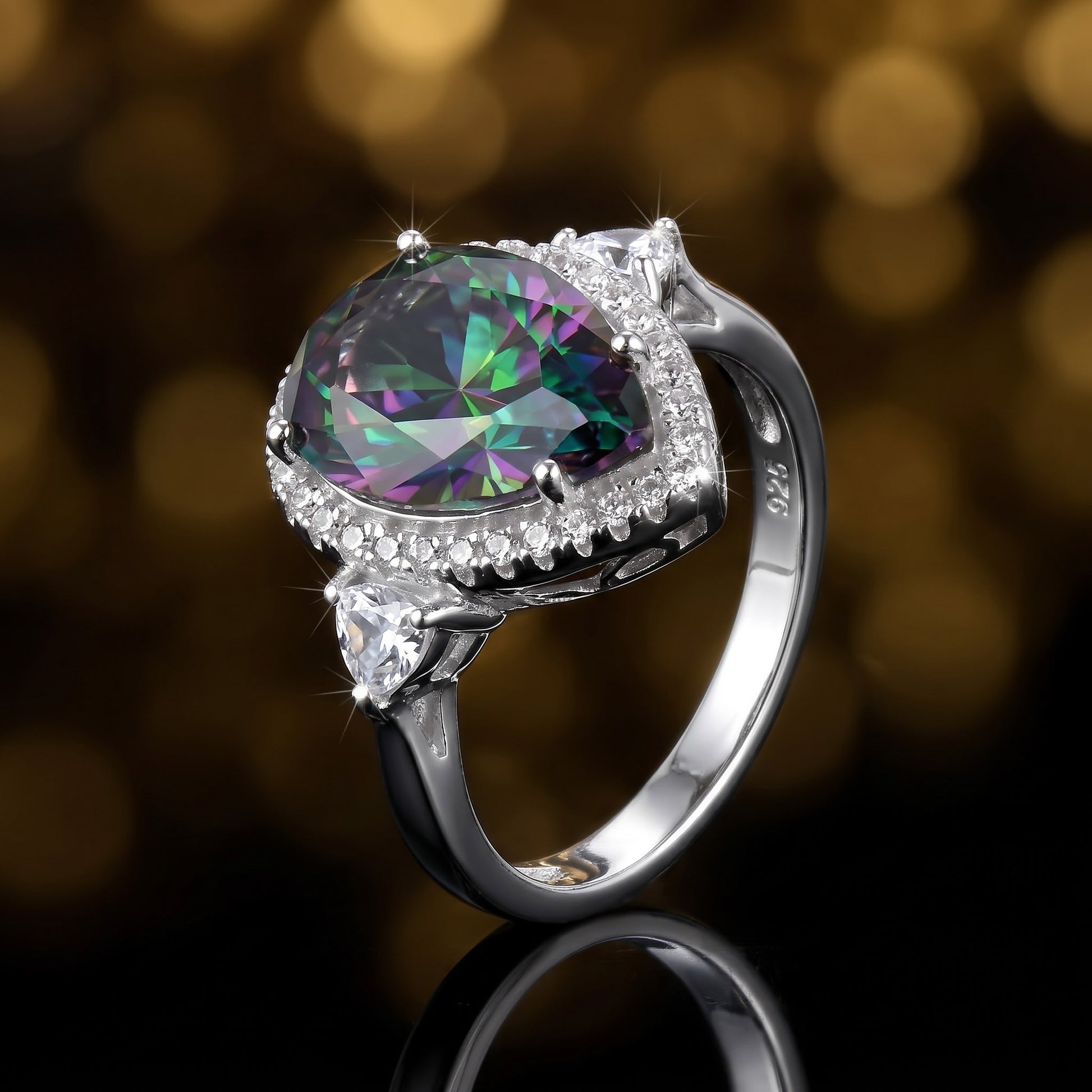 Sterling Silver Pear Halo Mystic CZ Ring for Women, Pear Cubic Zirconia, Promise Ring Gift view 4