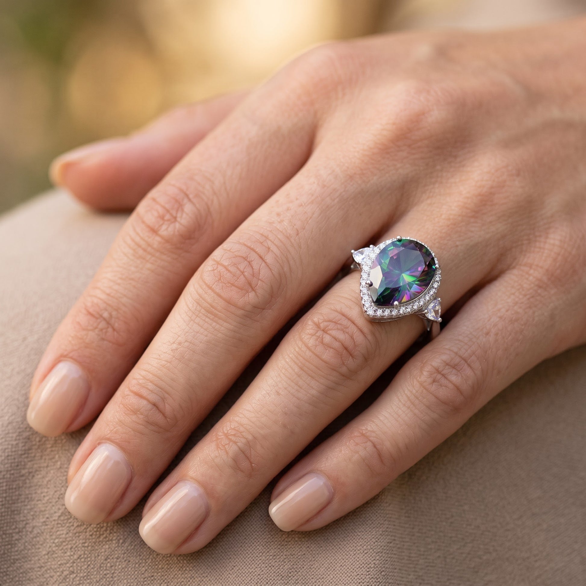 Sterling Silver Pear Halo Mystic CZ Ring for Women, Pear Cubic Zirconia, Promise Ring Gift view 5