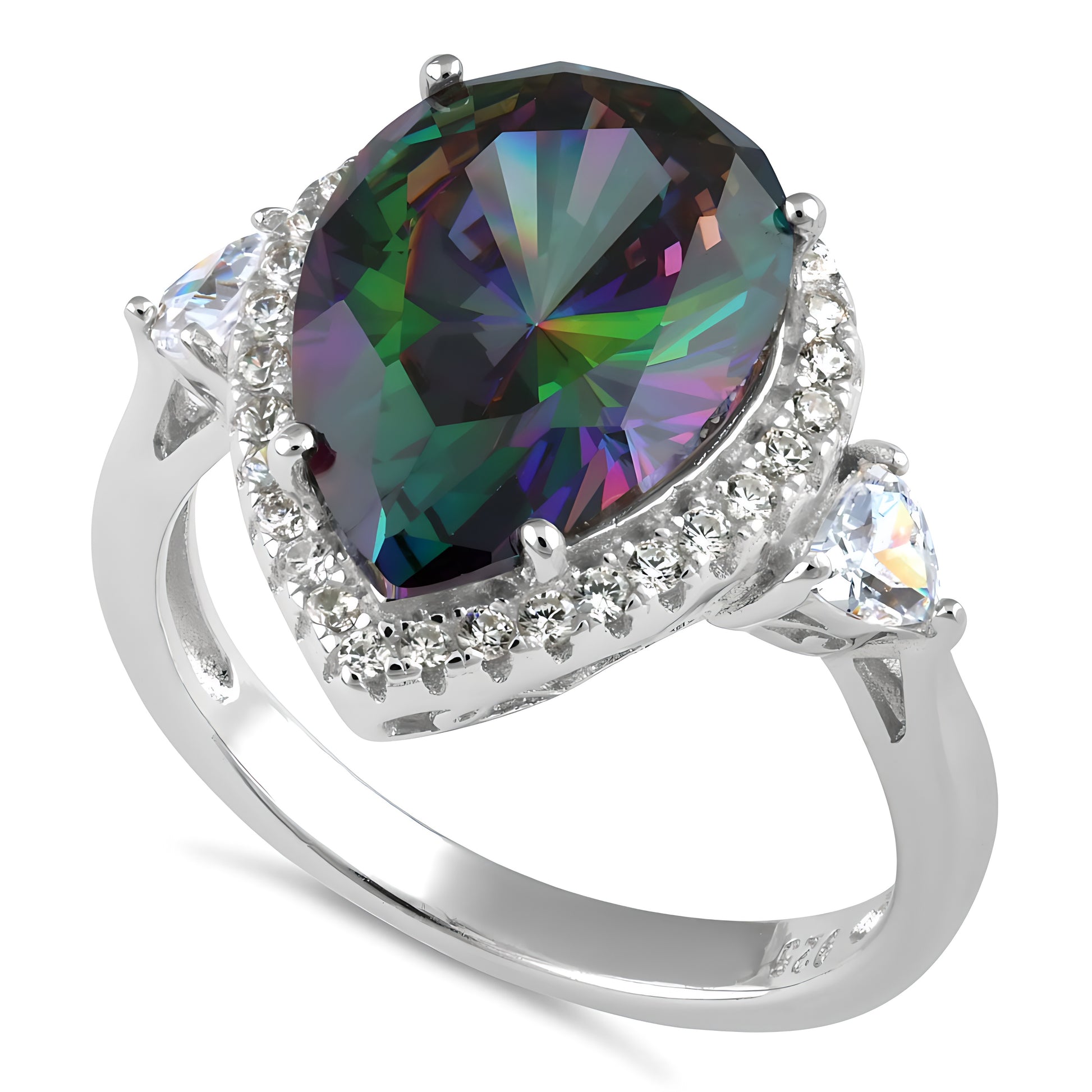 Sterling Silver Pear Halo Mystic CZ Ring for Women, Pear Cubic Zirconia, Promise Ring Gift