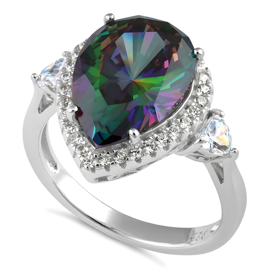 Sterling Silver Pear Halo Mystic CZ Ring for Women, Pear Cubic Zirconia, Promise Ring Gift
