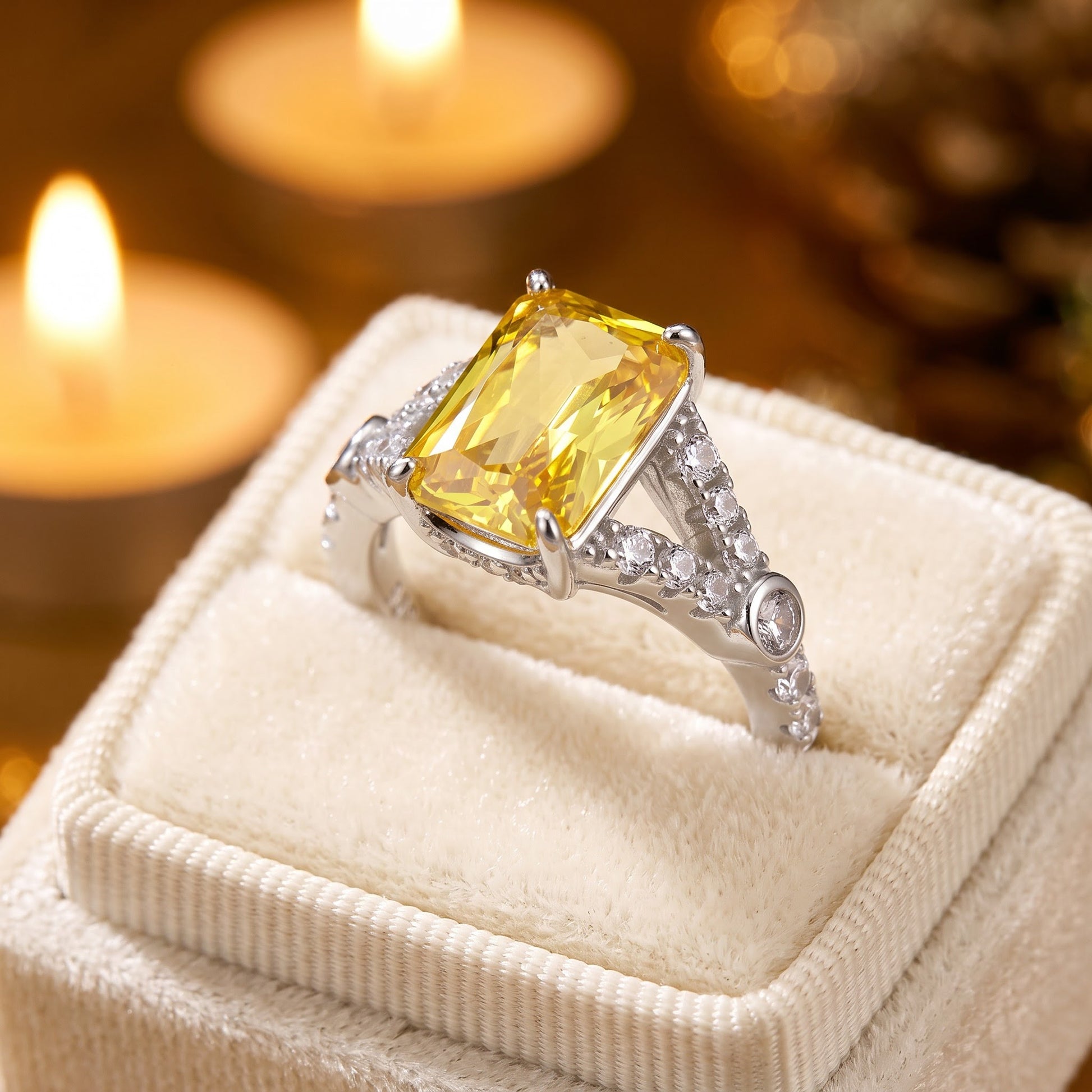 Sterling Silver Large Yellow Emerald Cut CZ Ring for Women, Emerald Cubic Zirconia, Promise Ring Gift view 3