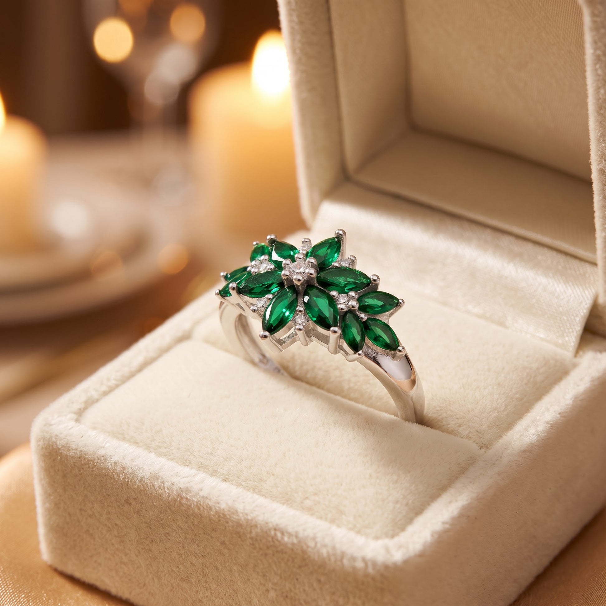 Sterling Silver Green Flower CZ Ring for Women, Cubic Zirconia, Promise Ring Gift view 3