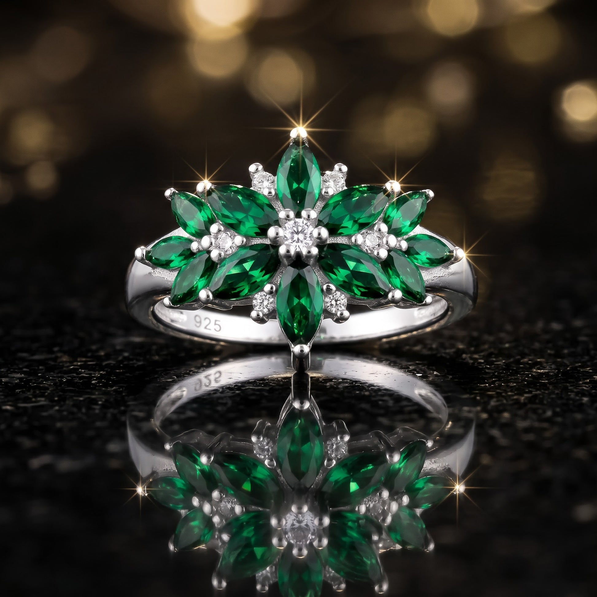 Sterling Silver Green Flower CZ Ring for Women, Cubic Zirconia, Promise Ring Gift view 4