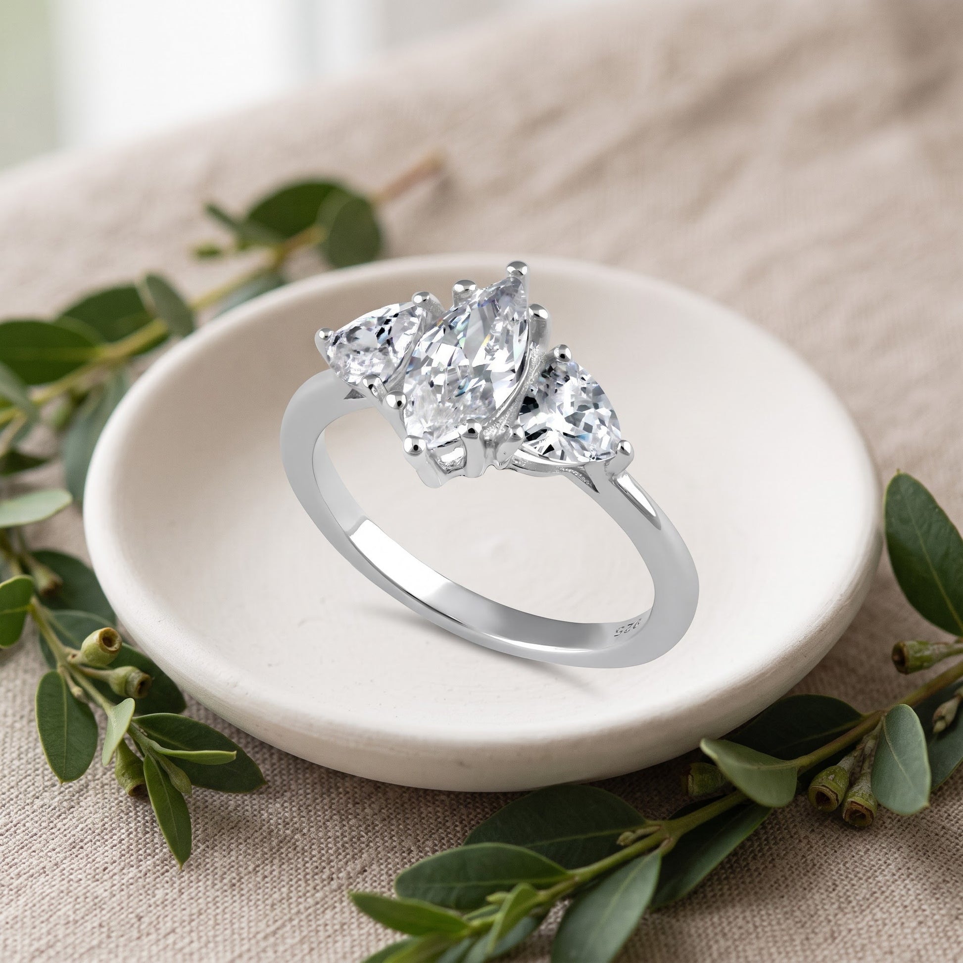 Sterling Silver Marquise Trillion Engagement CZ Ring for Women, Marquise Cubic Zirconia, Promise Ring Gift view 2
