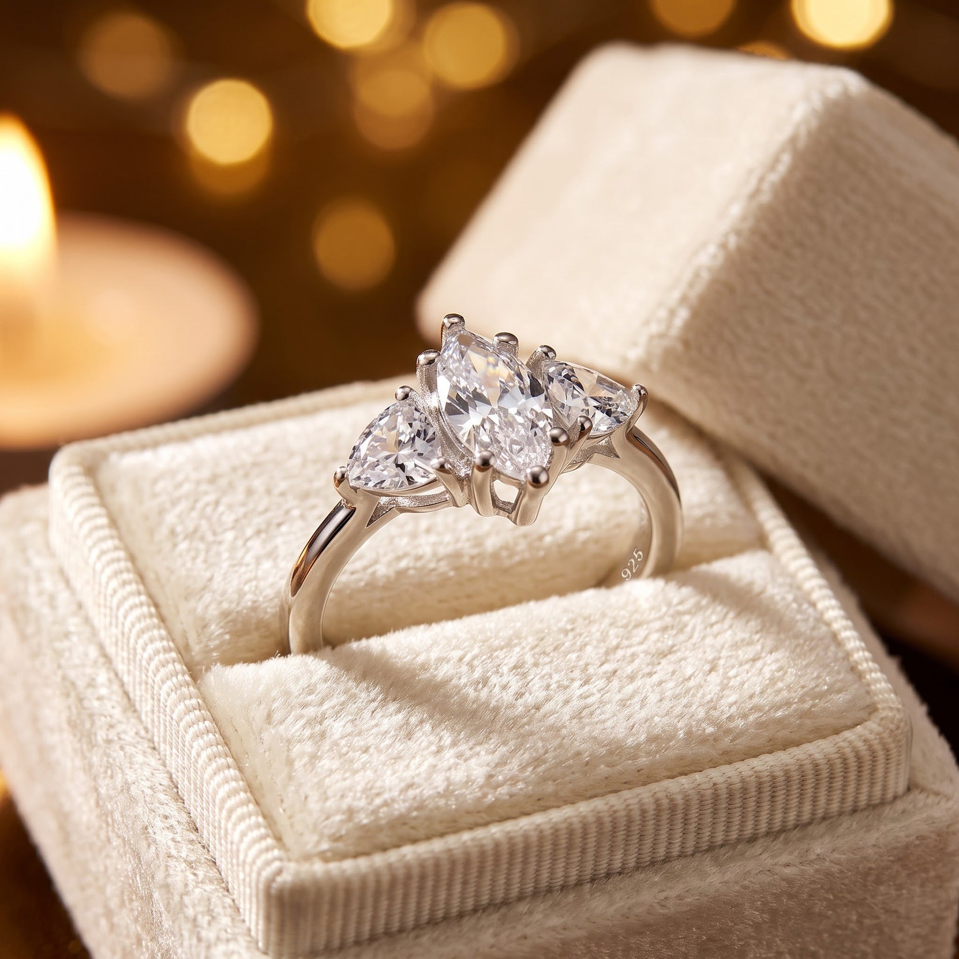 Sterling Silver Marquise Trillion Engagement CZ Ring for Women, Marquise Cubic Zirconia, Promise Ring Gift view 3