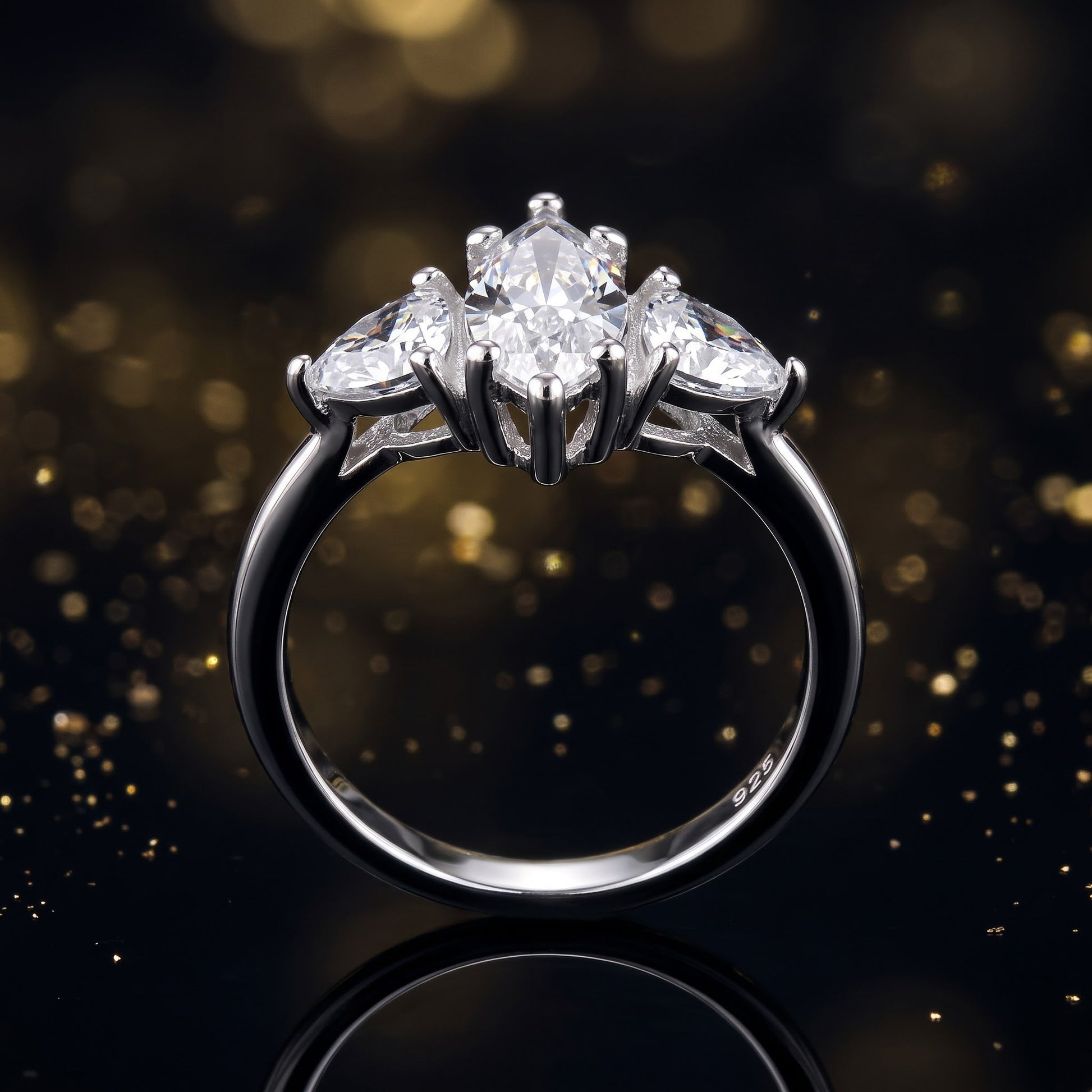 Sterling Silver Marquise Trillion Engagement CZ Ring for Women, Marquise Cubic Zirconia, Promise Ring Gift view 4