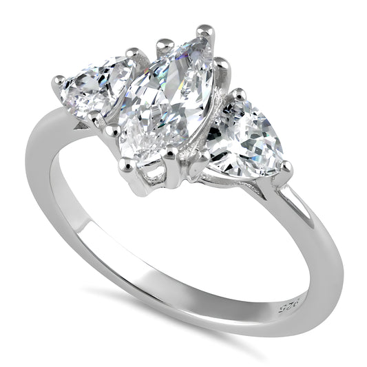 Sterling Silver Marquise Trillion Engagement CZ Ring for Women, Marquise Cubic Zirconia, Promise Ring Gift