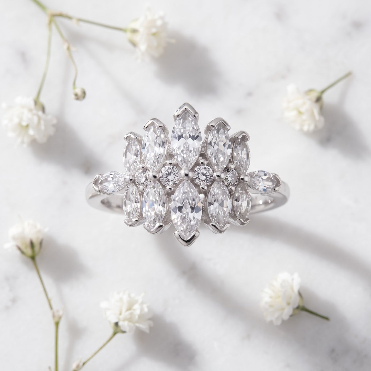 Sterling Silver Marquise Cluster CZ Ring for Women, Marquise Cubic Zirconia, Promise Ring Gift view 1