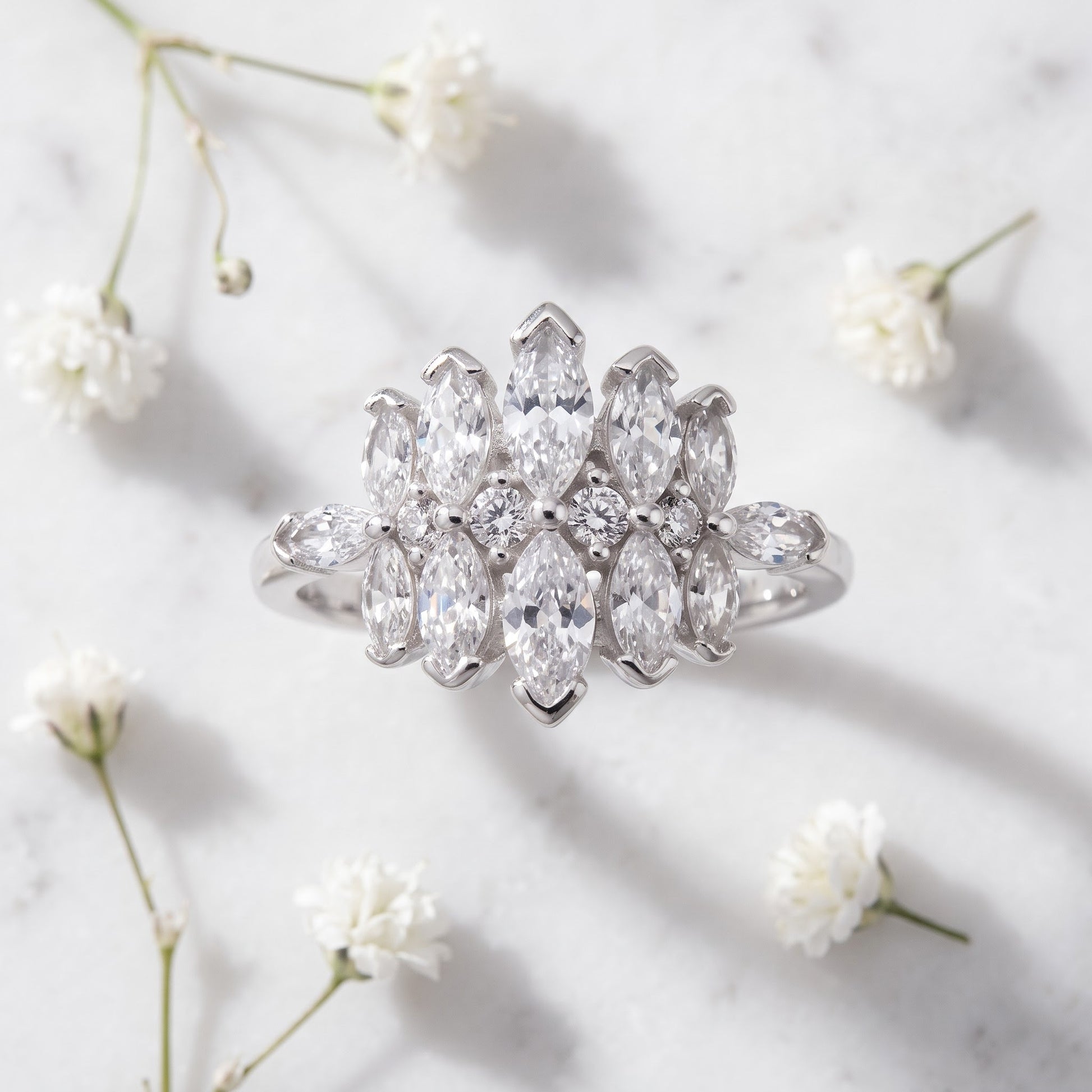 Sterling Silver Marquise Cluster CZ Ring for Women, Marquise Cubic Zirconia, Promise Ring Gift view 1