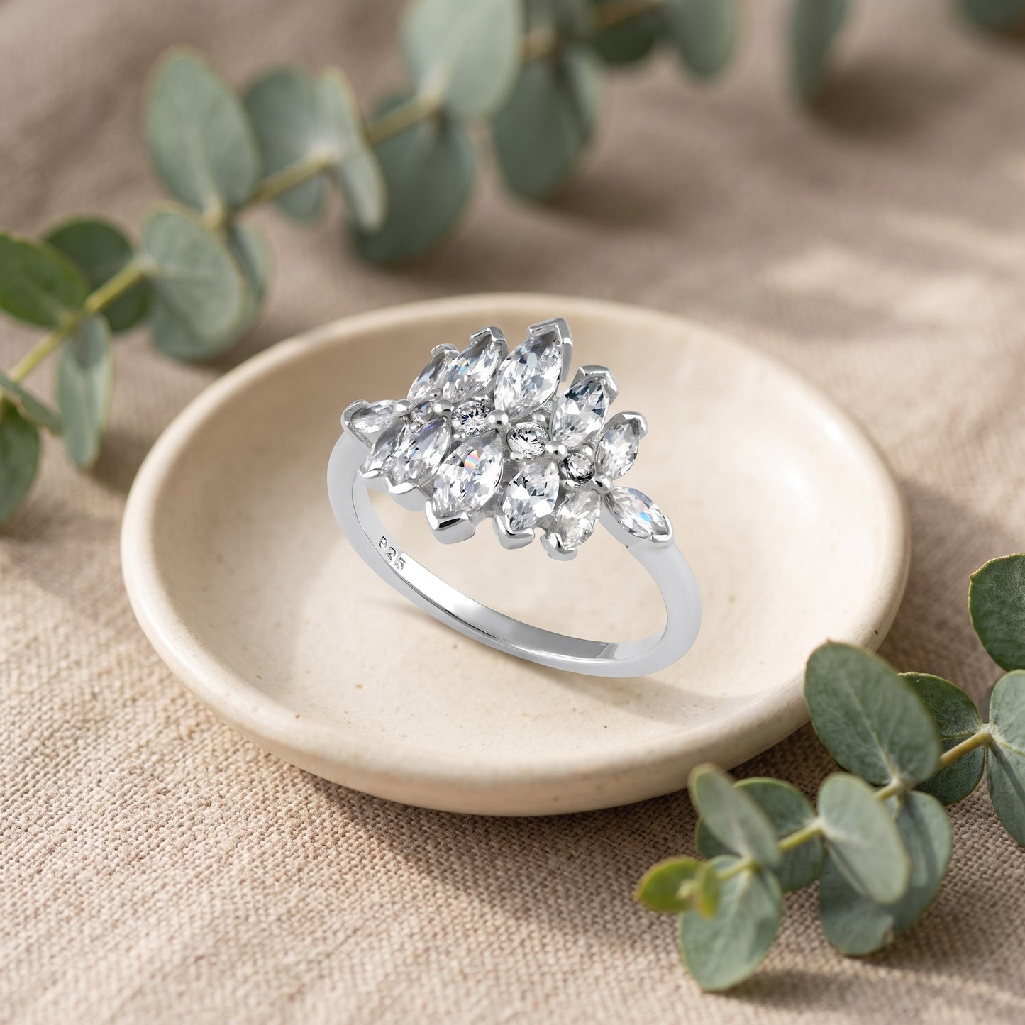 Sterling Silver Marquise Cluster CZ Ring for Women, Marquise Cubic Zirconia, Promise Ring Gift view 2