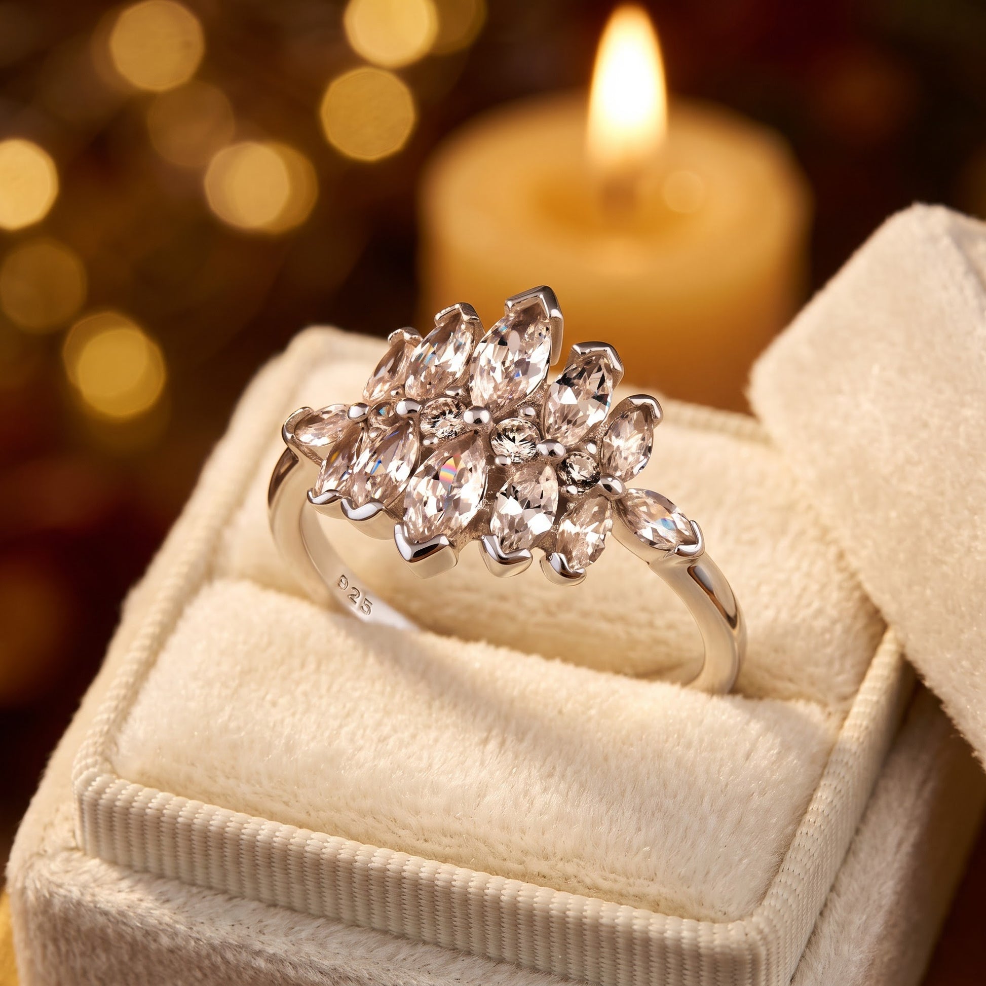 Sterling Silver Marquise Cluster CZ Ring for Women, Marquise Cubic Zirconia, Promise Ring Gift view 3